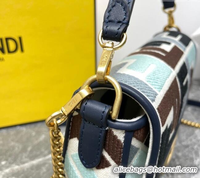 Promotional Fendi Baguette Mini Bag in Multicolor Canvas bag with FF Embroidery 0523 Blue 2024