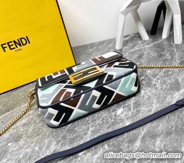 Promotional Fendi Baguette Mini Bag in Multicolor Canvas bag with FF Embroidery 0523 Blue 2024