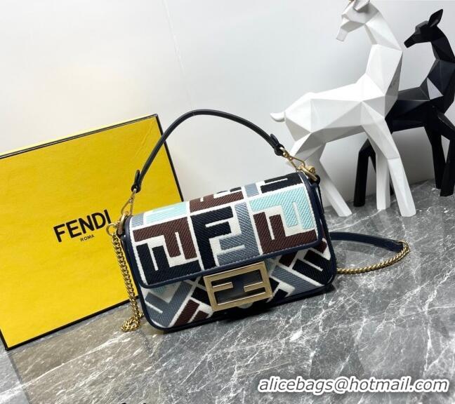 Promotional Fendi Baguette Mini Bag in Multicolor Canvas bag with FF Embroidery 0523 Blue 2024