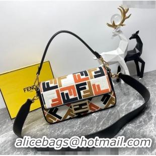 Top Quality Fendi Baguette Medium Bag in Multicolor Canvas bag with FF Embroidery F0523 Orange 2024