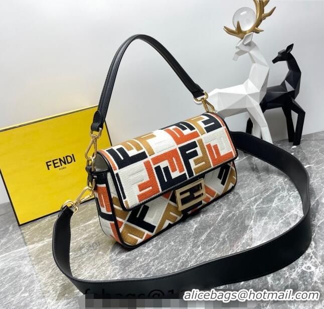 Top Quality Fendi Baguette Medium Bag in Multicolor Canvas bag with FF Embroidery F0523 Orange 2024