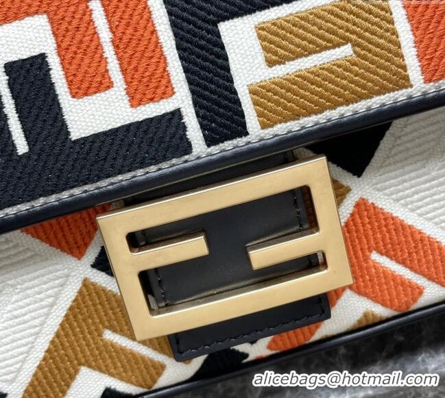 Top Quality Fendi Baguette Medium Bag in Multicolor Canvas bag with FF Embroidery F0523 Orange 2024