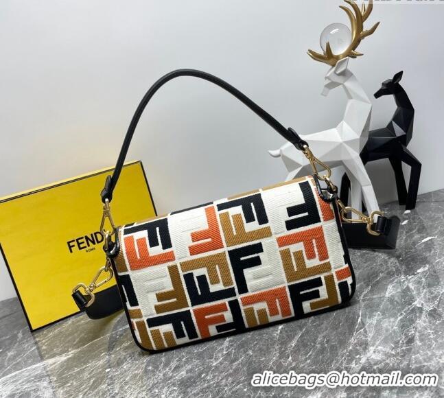 Top Quality Fendi Baguette Medium Bag in Multicolor Canvas bag with FF Embroidery F0523 Orange 2024