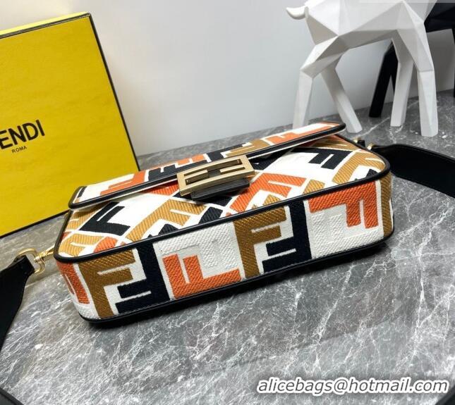 Top Quality Fendi Baguette Medium Bag in Multicolor Canvas bag with FF Embroidery F0523 Orange 2024