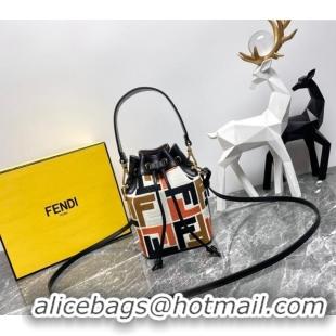 Top Quality Fendi Mon Tresor Mini Bucket Bag in Multicolor Canvas bag with FF Embroidery 0523 Orange 2024