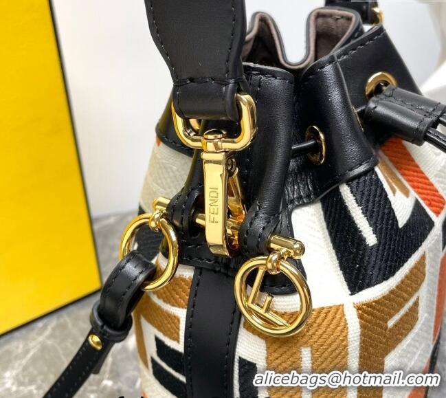 Top Quality Fendi Mon Tresor Mini Bucket Bag in Multicolor Canvas bag with FF Embroidery 0523 Orange 2024