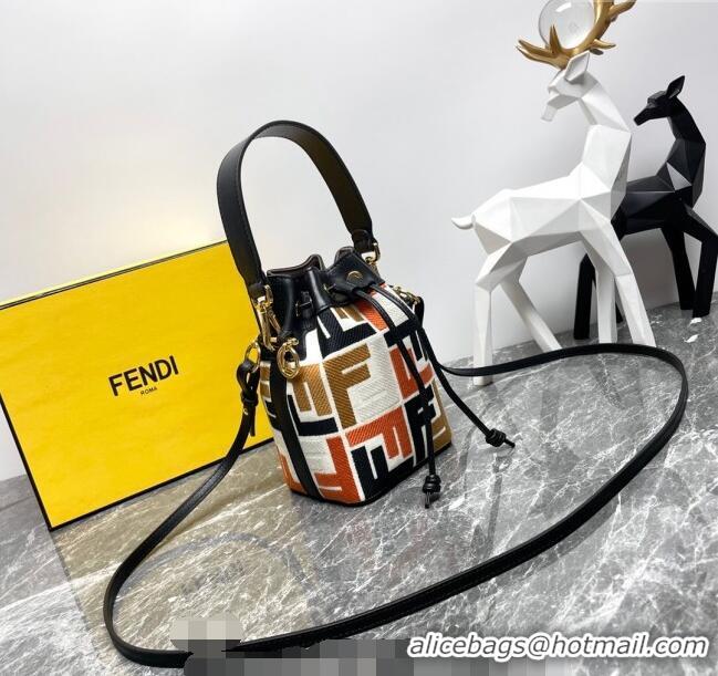 Top Quality Fendi Mon Tresor Mini Bucket Bag in Multicolor Canvas bag with FF Embroidery 0523 Orange 2024