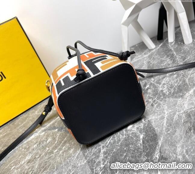 Top Quality Fendi Mon Tresor Mini Bucket Bag in Multicolor Canvas bag with FF Embroidery 0523 Orange 2024