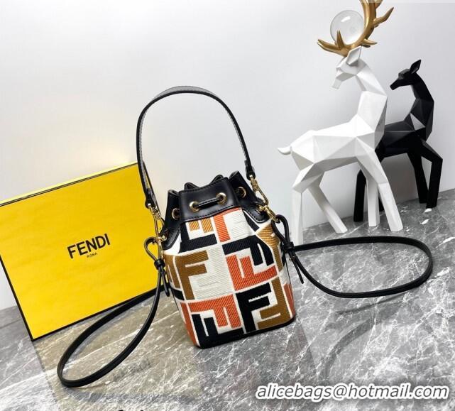 Top Quality Fendi Mon Tresor Mini Bucket Bag in Multicolor Canvas bag with FF Embroidery 0523 Orange 2024