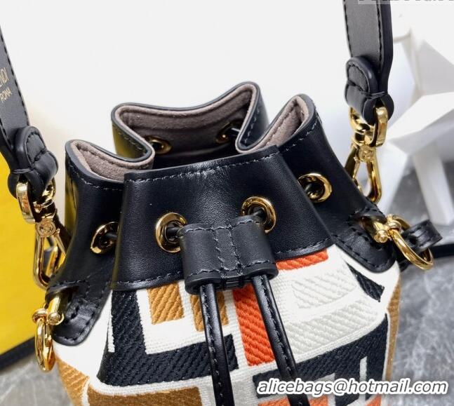 Top Quality Fendi Mon Tresor Mini Bucket Bag in Multicolor Canvas bag with FF Embroidery 0523 Orange 2024