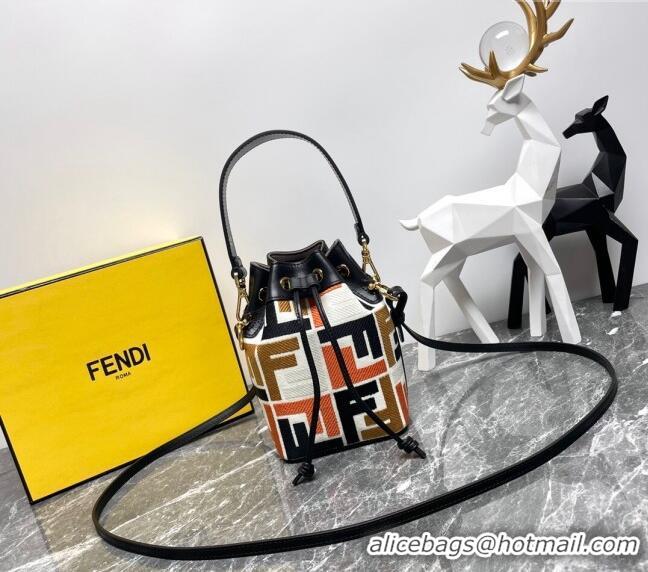 Top Quality Fendi Mon Tresor Mini Bucket Bag in Multicolor Canvas bag with FF Embroidery 0523 Orange 2024