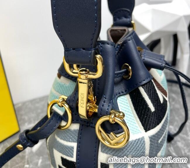 Super Quality Fendi Mon Tresor Mini Bucket Bag in Multicolor Canvas bag with FF Embroidery F0523 Blue 2024