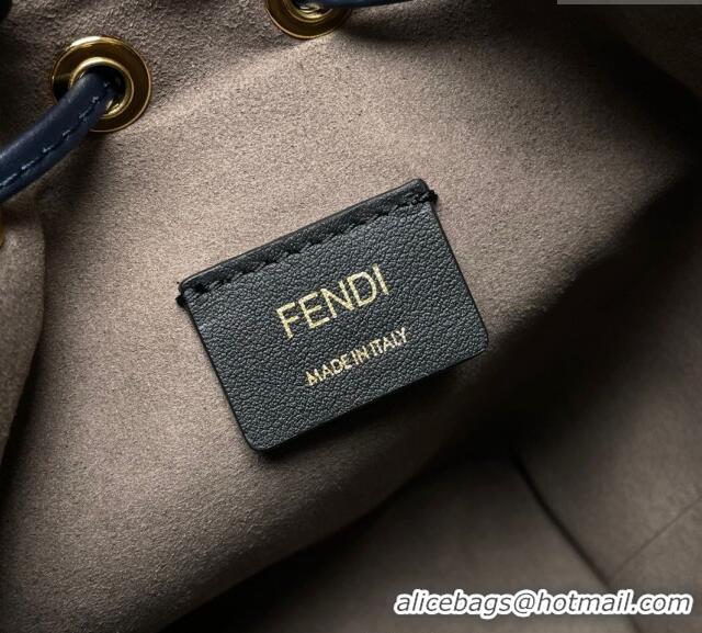 Super Quality Fendi Mon Tresor Mini Bucket Bag in Multicolor Canvas bag with FF Embroidery F0523 Blue 2024