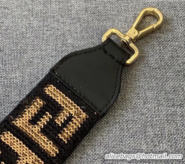 Popular Style Fendi Strap You Shoulder Strap with Sequins F3108 Black/Gold 2024(No Refund or Change)