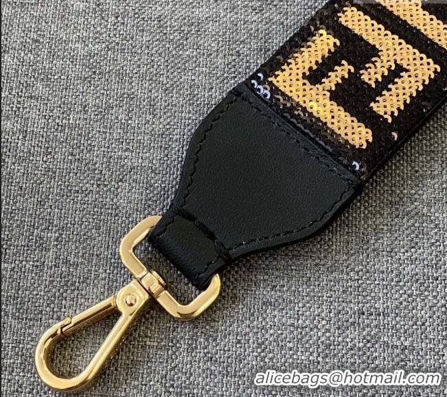 Popular Style Fendi Strap You Shoulder Strap with Sequins F3108 Black/Gold 2024(No Refund or Change)