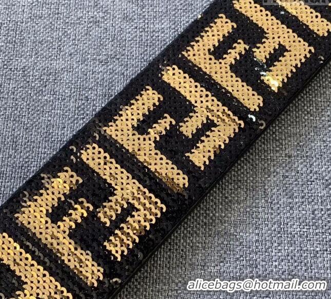 Popular Style Fendi Strap You Shoulder Strap with Sequins F3108 Black/Gold 2024(No Refund or Change)