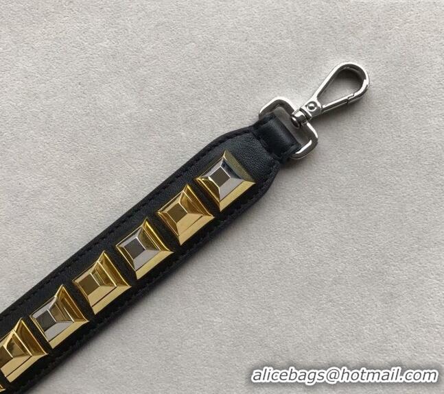 Modern Grade Fendi Strap You Leather Shoulder Strap with Maxi Studs F3114 Black 2024 (No Refund or Change)