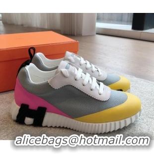 Discount Hermes Bouncing Sneakers in Satin Knit and Suede Bright Yellow 425121