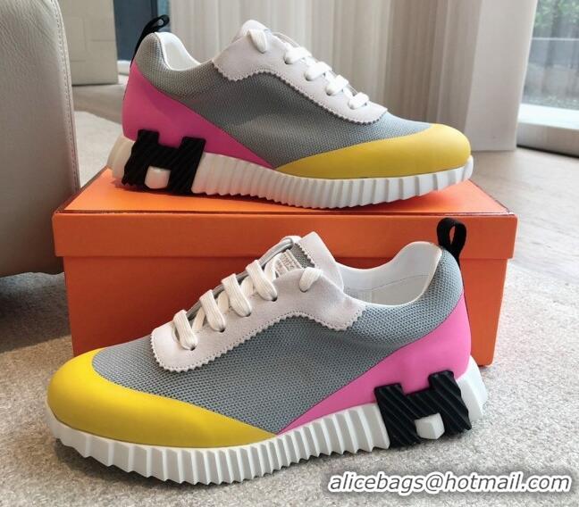 Discount Hermes Bouncing Sneakers in Satin Knit and Suede Bright Yellow 425121