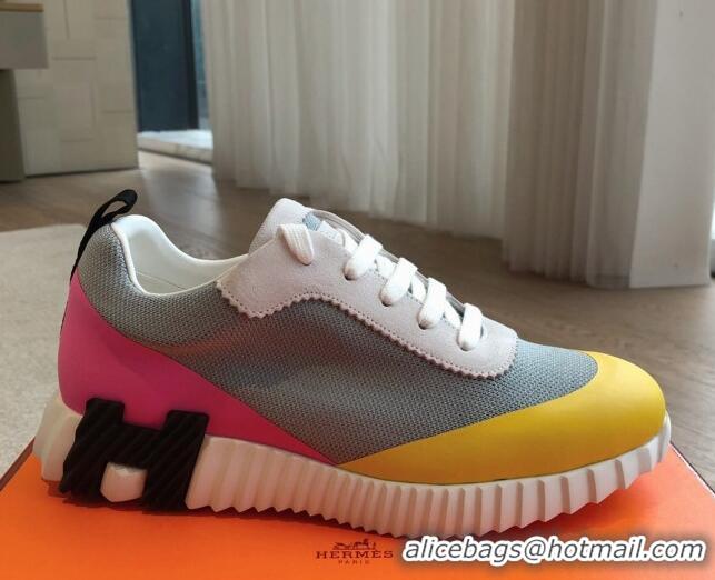 Discount Hermes Bouncing Sneakers in Satin Knit and Suede Bright Yellow 425121