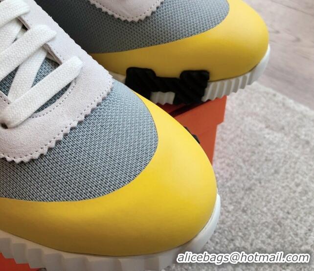 Discount Hermes Bouncing Sneakers in Satin Knit and Suede Bright Yellow 425121