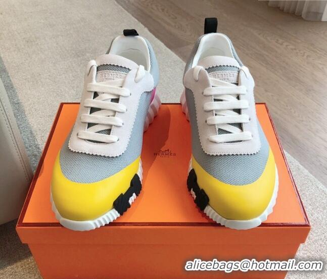 Discount Hermes Bouncing Sneakers in Satin Knit and Suede Bright Yellow 425121