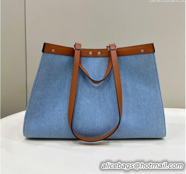 Well Crafted Fendi Medium X-Tote Bag in FF Canvas 8265A Light Blue 2024