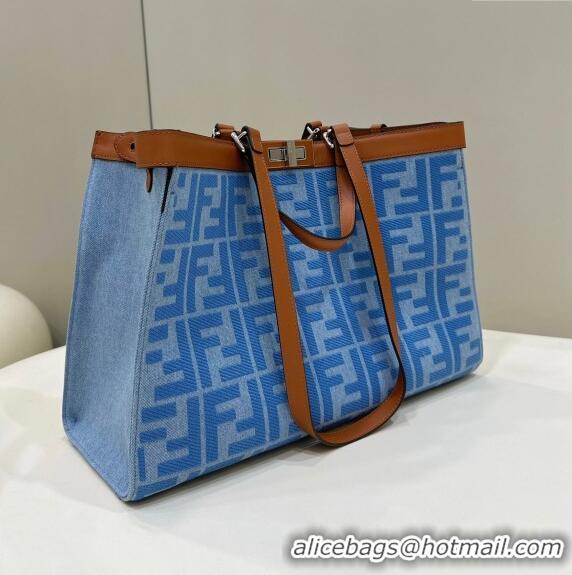 Well Crafted Fendi Medium X-Tote Bag in FF Canvas 8265A Light Blue 2024