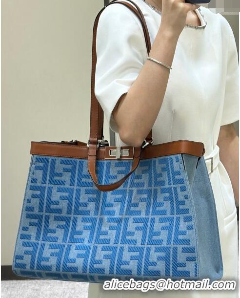 Well Crafted Fendi Medium X-Tote Bag in FF Canvas 8265A Light Blue 2024