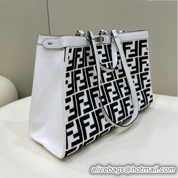 Super Quality Fendi Medium X-Tote Bag in FF Canvas 8265A White/Black 2024