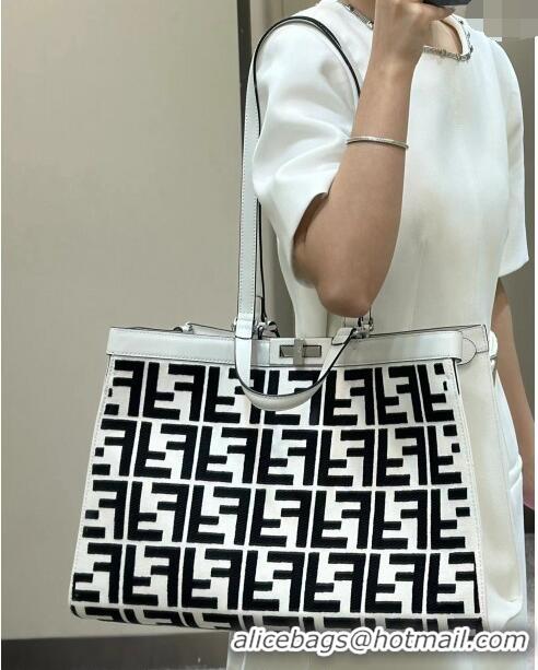 Super Quality Fendi Medium X-Tote Bag in FF Canvas 8265A White/Black 2024