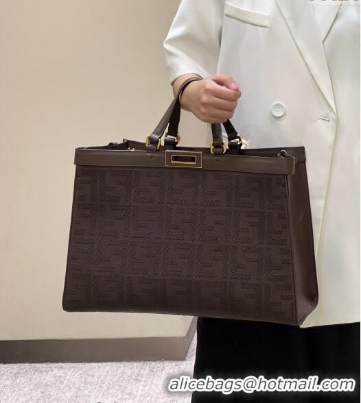 Top Grade Fendi Medium X-Tote Bag in FF Canvas 8265A Chocolate Brown 2024