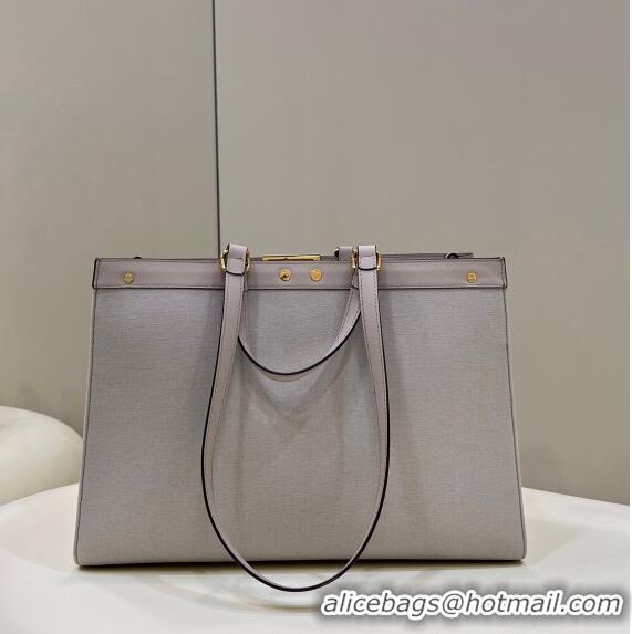 Famous Brand Fendi Peekaboo X-Tote Bag in FF Canvas 8265A Grey/White 2024