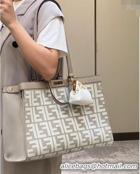 Famous Brand Fendi Peekaboo X-Tote Bag in FF Canvas 8265A Grey/White 2024