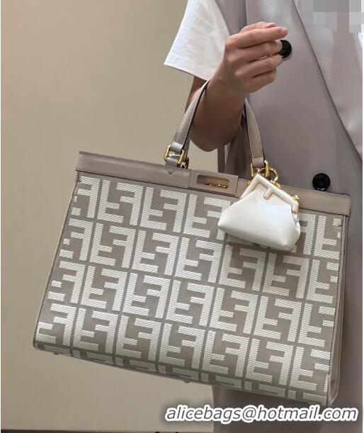 Famous Brand Fendi Peekaboo X-Tote Bag in FF Canvas 8265A Grey/White 2024