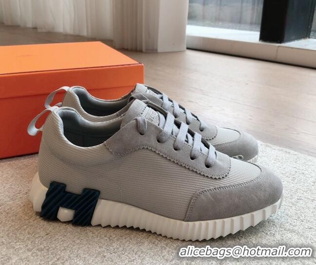 Sophisticated Hermes Bouncing Sneakers in Technical Mesh and Suede Grey/Blue 425123