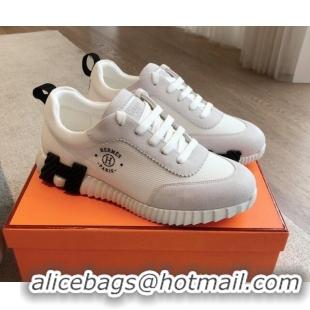 Grade Quality Hermes Bouncing Sneakers in Technical Mesh and Suede with Print White 425125