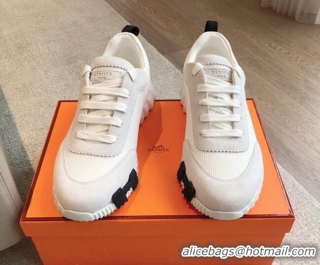 Grade Quality Hermes Bouncing Sneakers in Technical Mesh and Suede with Print White 425125