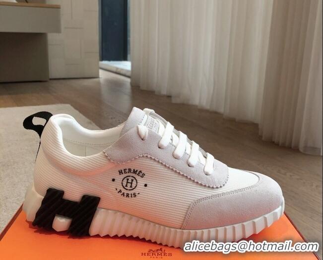 Grade Quality Hermes Bouncing Sneakers in Technical Mesh and Suede with Print White 425125