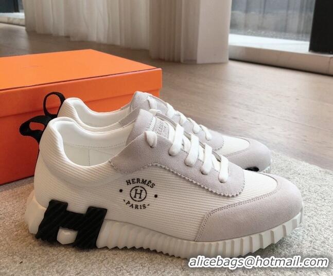 Grade Quality Hermes Bouncing Sneakers in Technical Mesh and Suede with Print White 425125