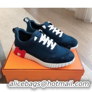 Good Product Hermes Bouncing Sneakers in Technical Mesh and Suede Dark Blue 425126