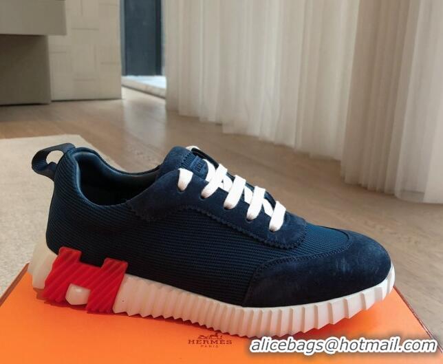 Good Product Hermes Bouncing Sneakers in Technical Mesh and Suede Dark Blue 425126