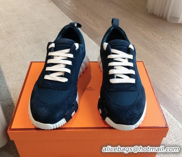 Good Product Hermes Bouncing Sneakers in Technical Mesh and Suede Dark Blue 425126