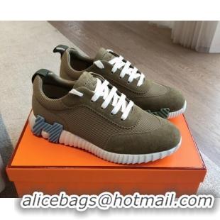 Grade Quality Hermes Bouncing Sneakers in Technical Mesh and Suede Green/Blue 425127