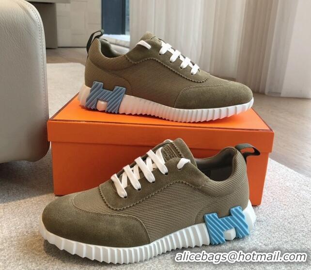 Grade Quality Hermes Bouncing Sneakers in Technical Mesh and Suede Green/Blue 425127