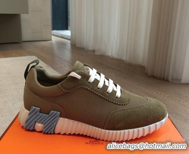 Grade Quality Hermes Bouncing Sneakers in Technical Mesh and Suede Green/Blue 425127