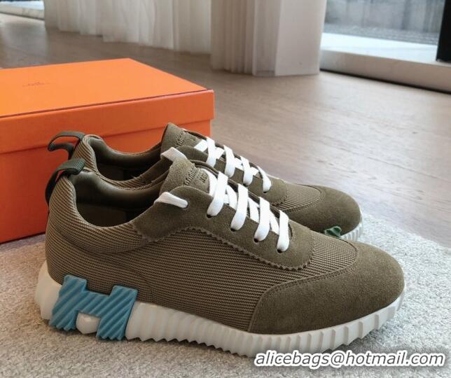 Grade Quality Hermes Bouncing Sneakers in Technical Mesh and Suede Green/Blue 425127