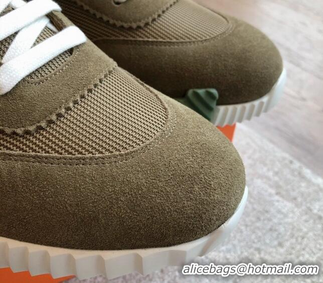 Grade Quality Hermes Bouncing Sneakers in Technical Mesh and Suede Green/Blue 425127