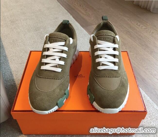 Grade Quality Hermes Bouncing Sneakers in Technical Mesh and Suede Green/Blue 425127