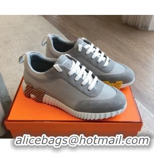 Buy Luxury Hermes Bouncing Sneakers in Technical Mesh and Suede Grey/Brown 425129